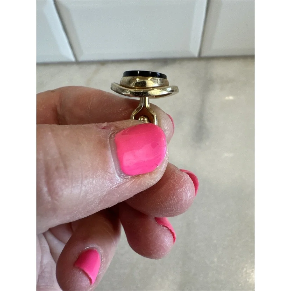 Vintage oval cuff links, Gold plate and Onyx, Lamode Karatclad‎